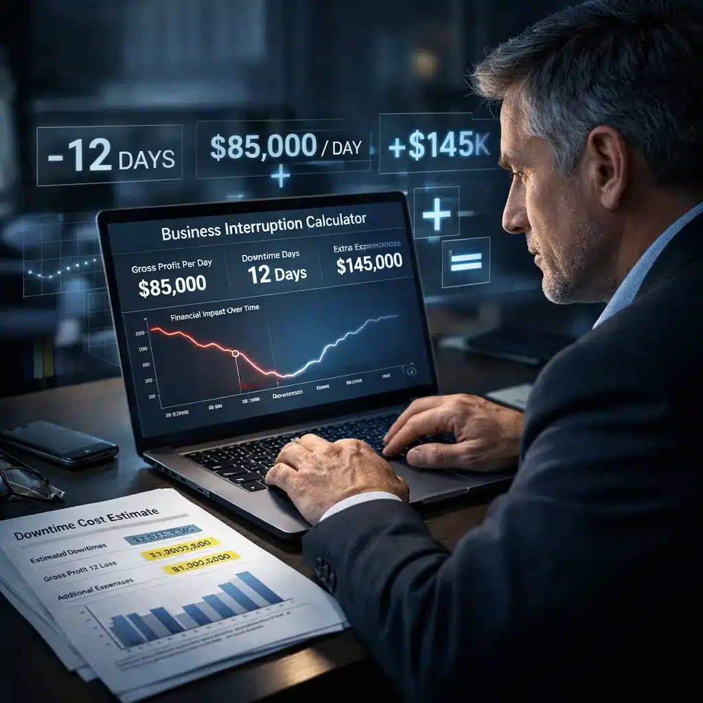 CFO assessing downtime loss and extra expenses after a cyber incident, helping determine how much cyber insurance should I buy for business interruption exposure.