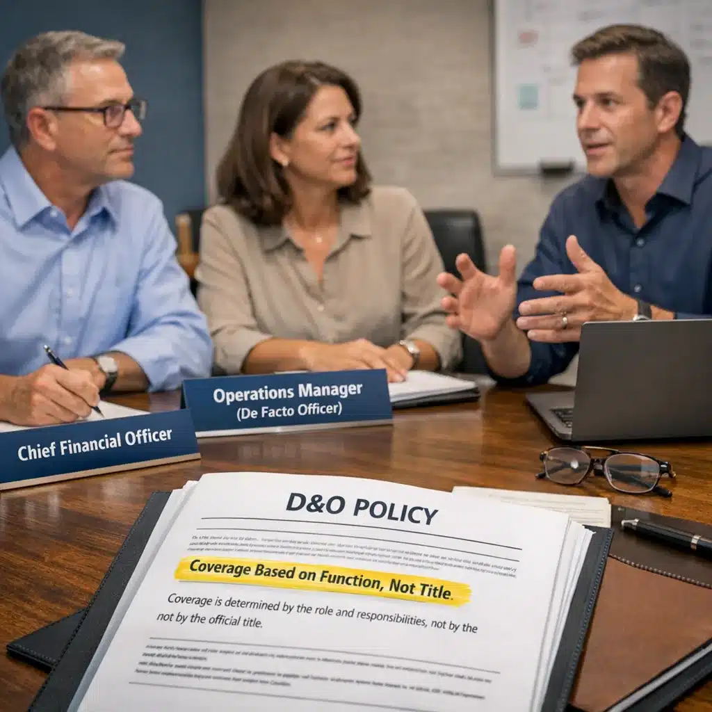 Realistic 8K image of a boardroom with seat cards labeled for current, former, and future directors, visualizing Who is an insured on a D&O policy? through automatic role-based inclusion.