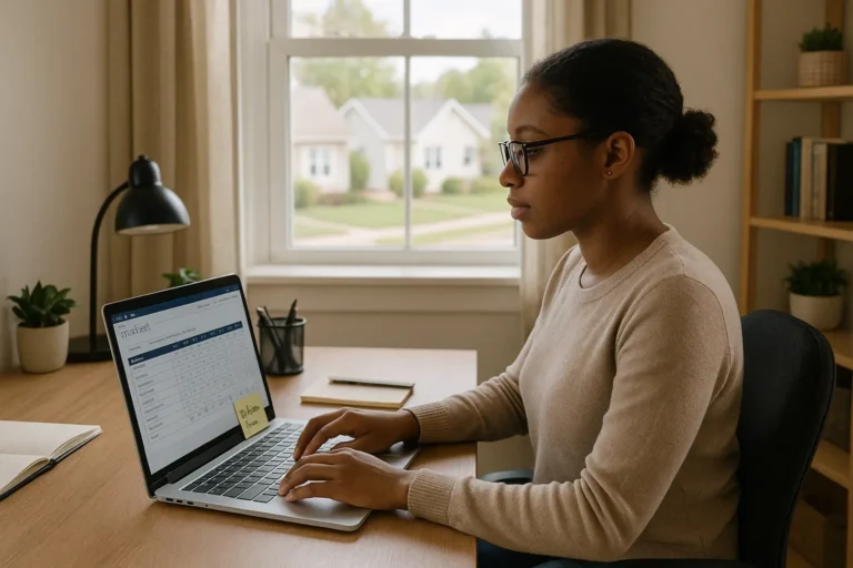 Remote employee working from a home office setup, illustrating how workers compensation insurance can apply to work-from-home injuries as well.