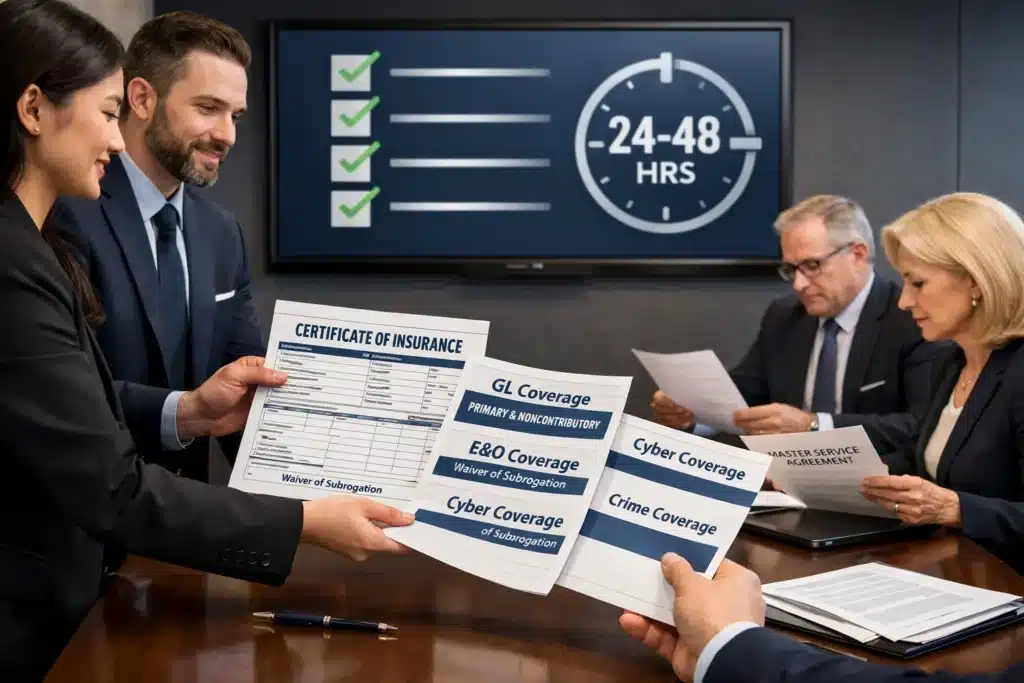 Fintech insurance documents being reviewed in an enterprise meeting for MSA compliance