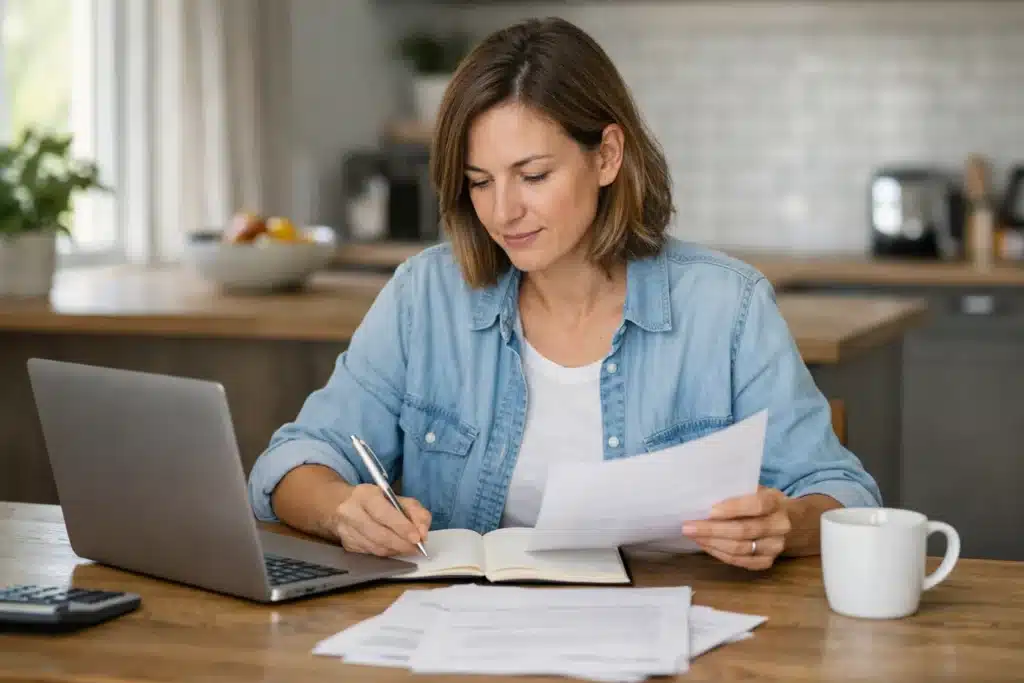 Alt Text:
Professional reviewing financial paperwork at a desk with laptop and notes, illustrating careful policy evaluation in Multi-Family Office Insurance planning.