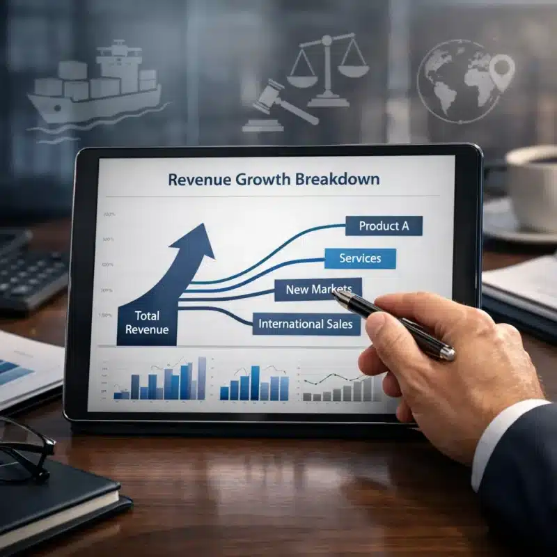 Business professional analyzing revenue growth by product line to assess insurance risk exposure. what should my insurance broker review at renewal?