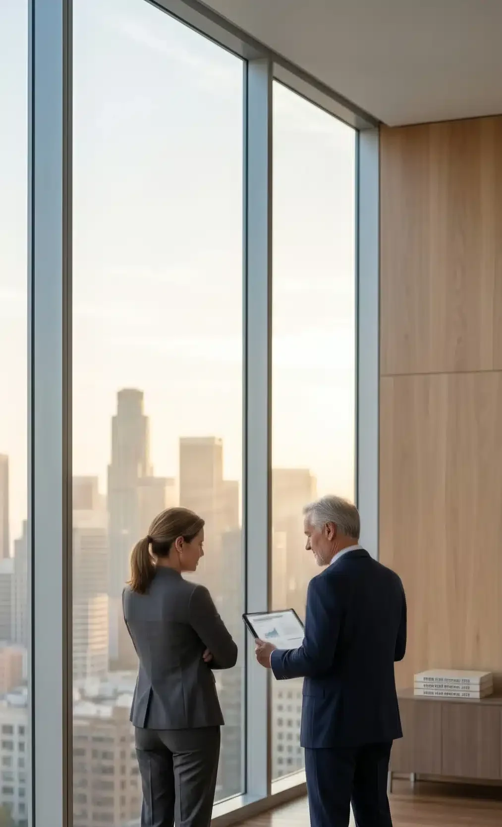 Business owner and CFO reviewing insurance findings together, looking confident and aligned after coverage evaluation. is my business underinsured