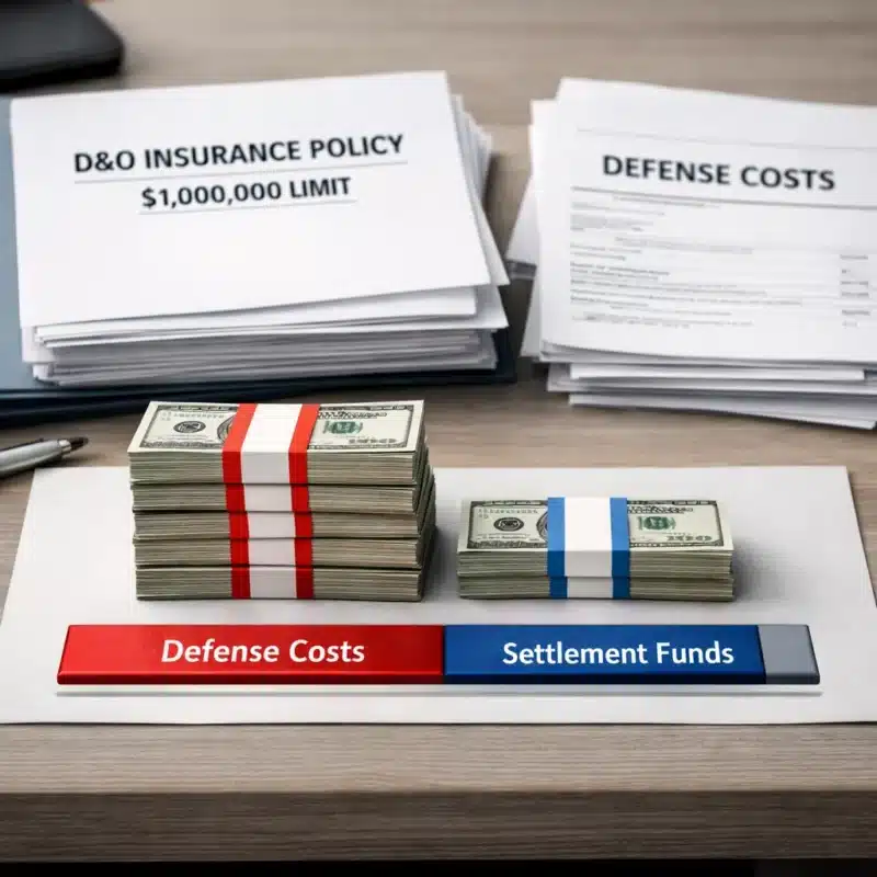 How Much D&O Insurance Does a Nonprofit Need — illustration of defense costs reducing available D&O insurance limits for nonprofit claims