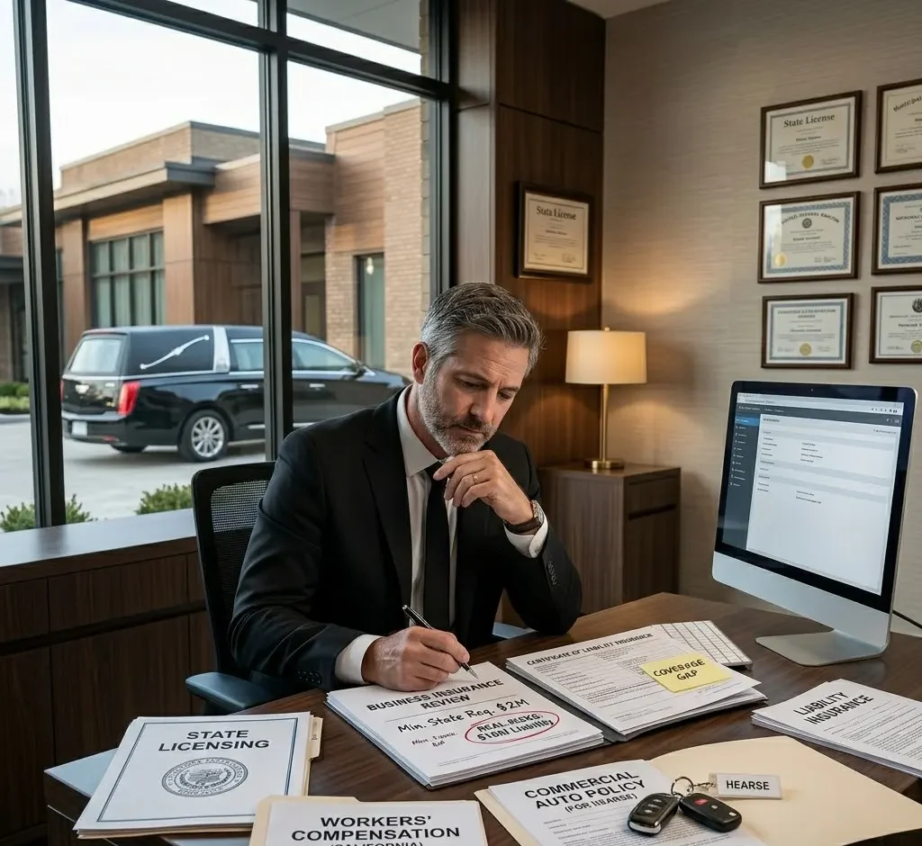Funeral Home Insurance review showing hidden coverage gaps including cyber risks, flood damage, pollution liability, and denied claims