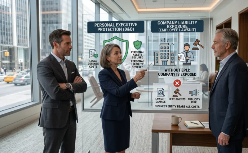 An insurance advisor explains the difference between executive protection and company liability during a discussion about D&O vs EPLI Insurance.