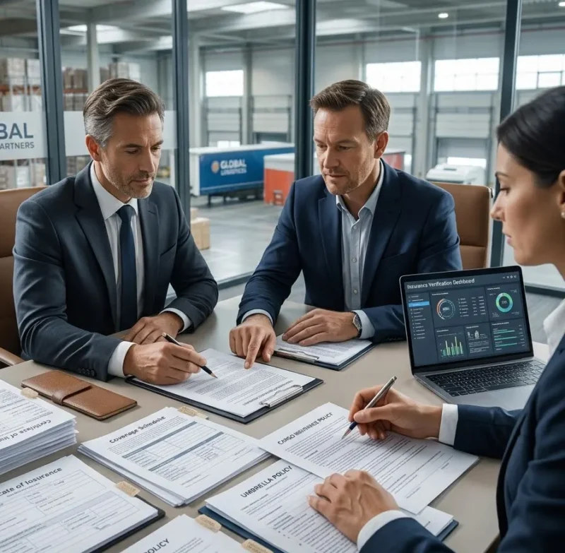Business owner reviewing certificates of coverage, liability limits, and risk documentation to verify adequate 3PL Insurance before entrusting inventory to a logistics provider.