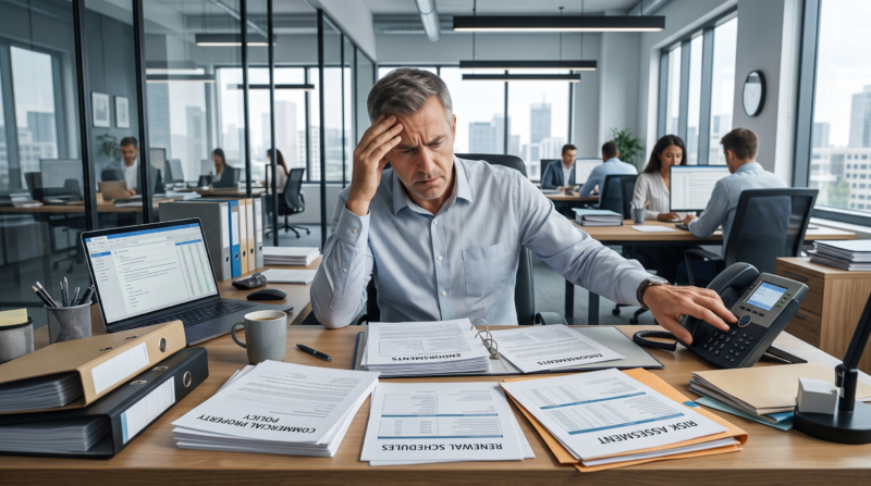 Insurance broker reviewing complicated policy documents while considering how often should your insurance account manager change