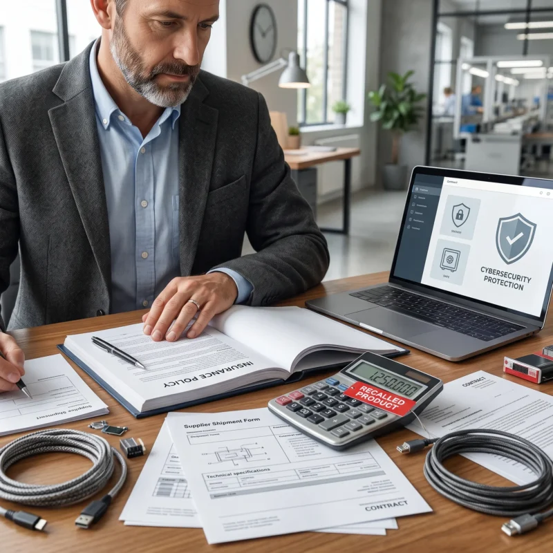 Electronics manufacturer reviewing product recall, supplier disruption, E&O, contract, limits, and cyber risks as part of an Electronics Manufacturer Insurance check.