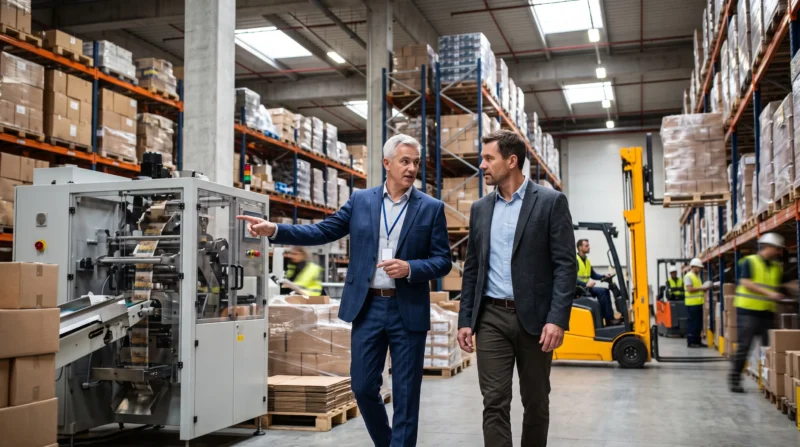 An insurance broker and business owner inspect operations together to identify Commercial Insurance Coverage Gaps before they become costly claims.