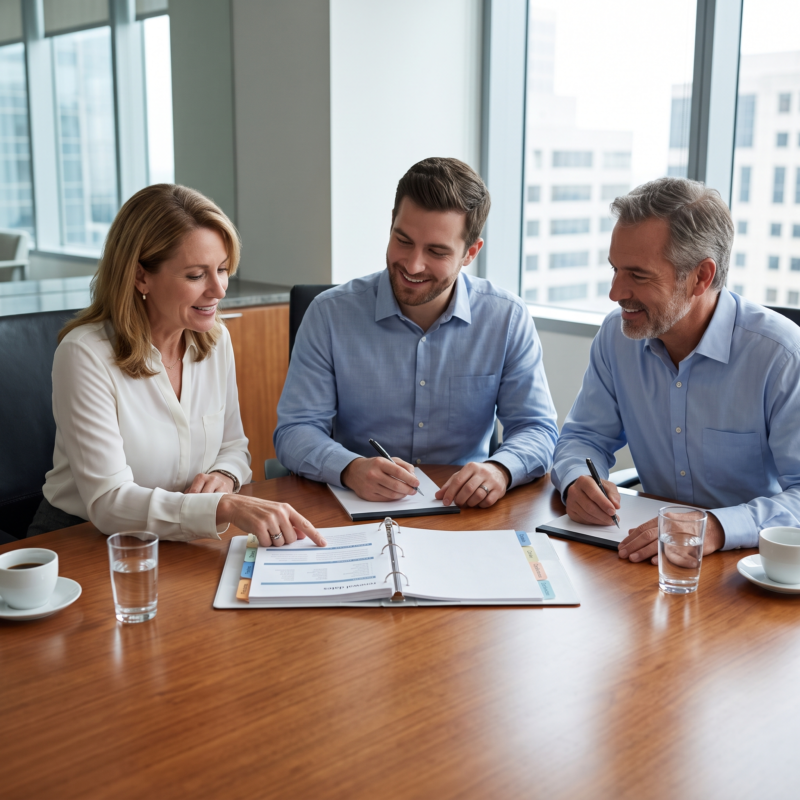 Business owner meeting with outgoing and incoming account managers to understand how often should your insurance account manager change