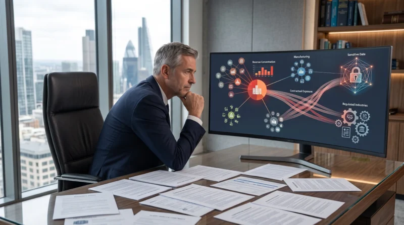 IT consulting firm owner analyzing client dependency, revenue concentration, data exposure, contracts, and Insurance for IT Consulting Firm limits