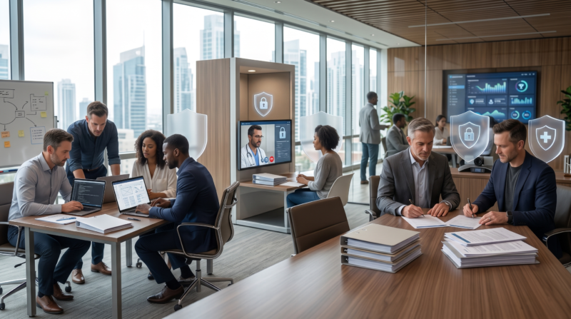 Digital health company's progression from pre-launch to first patient and PHI exposure to Series A and hospital contracts, showing how Digital Health Company Insurance coverage expands at each business milestone.