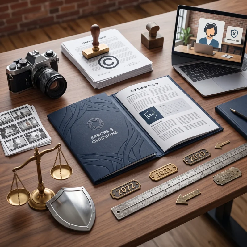 Visual representation of professional services, media liability, contractors, retroactive coverage, and defense costs included in Insurance for Marketing Agencies.