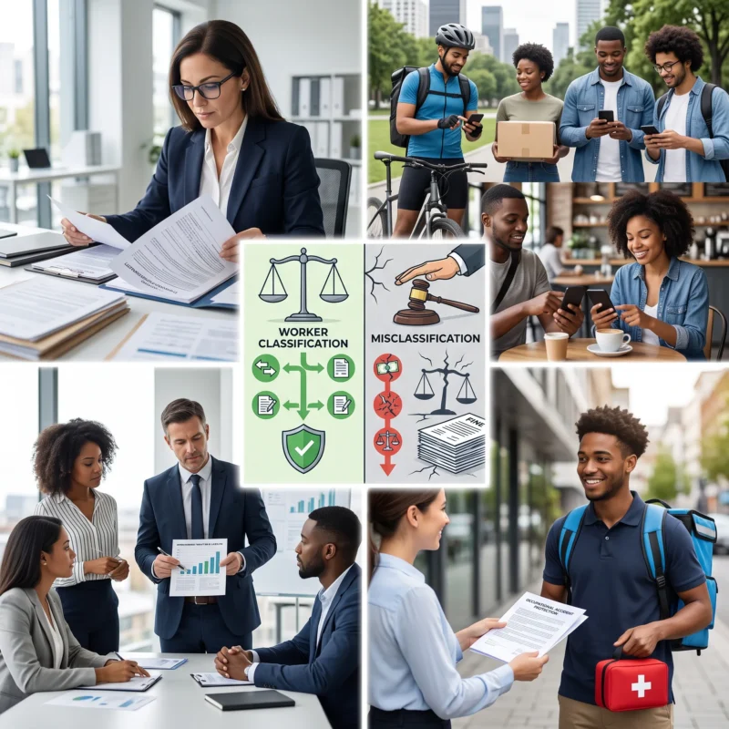 Visual comparison of worker classification, EPLI, occupational accident coverage, and employment-related risks associated with Gig Economy Platform Insurance.