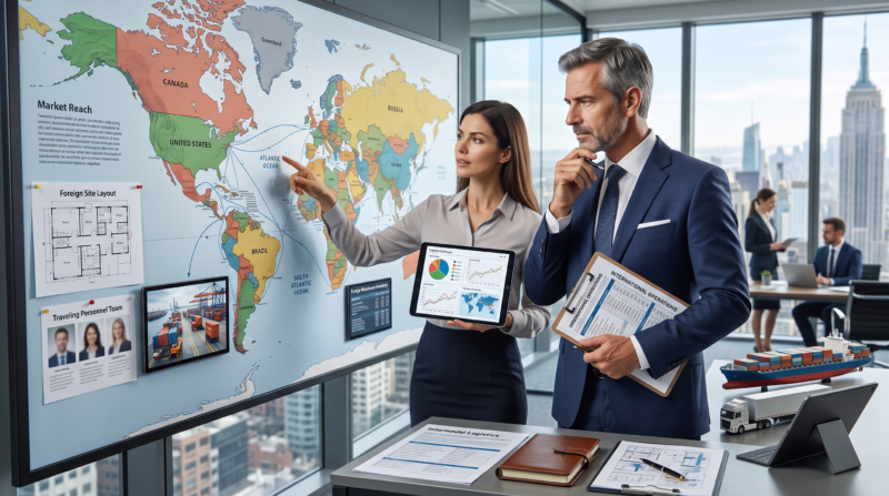 Business owner reviewing international operations and global exposures while considering Foreign Liability Insurance coverage.